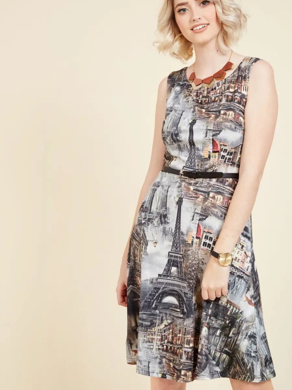 Liza Luxe for Modcloth Eiffel Tower Paris City Print Sleeveless Dress size XL